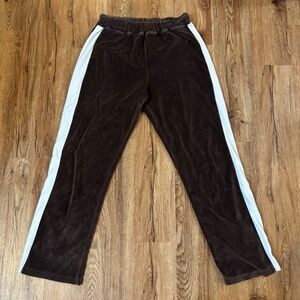 Brown Velour Sweatpants with White Stripes